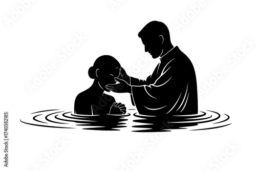 Black Vector Silhouette: Baptism Scene (Adult or Child)	