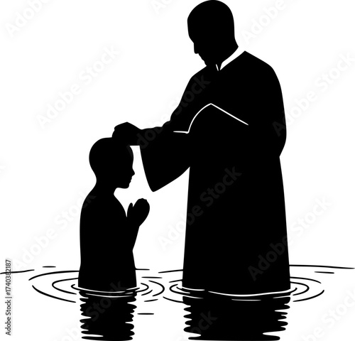 Black Vector Silhouette: Baptism Scene (Adult or Child)	