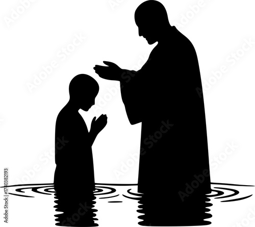 Black Vector Silhouette: Baptism Scene (Adult or Child)	