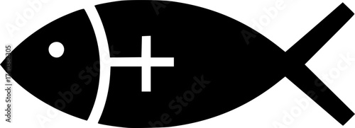 Black Vector Silhouette: Fish Symbol (Ichthys) with Simple Cross	