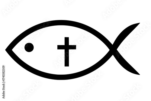Black Vector Silhouette: Fish Symbol (Ichthys) with Simple Cross	