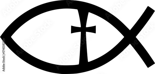 Black Vector Silhouette: Fish Symbol (Ichthys) with Simple Cross	