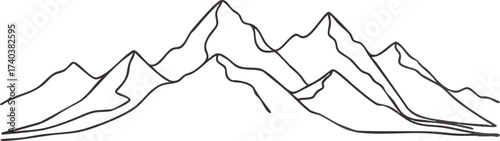 Detailed Mountain Range Outline with Sharp Peaks and Ridges.
