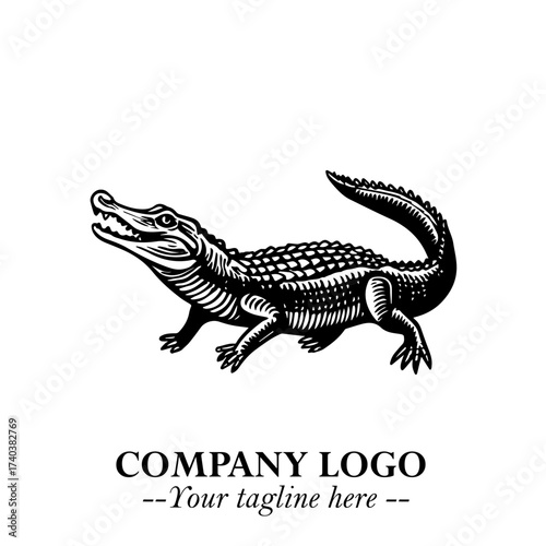 Black and White Crocodile Logo in Minimalist Modern Vector Design for Branding and Creative Identity
