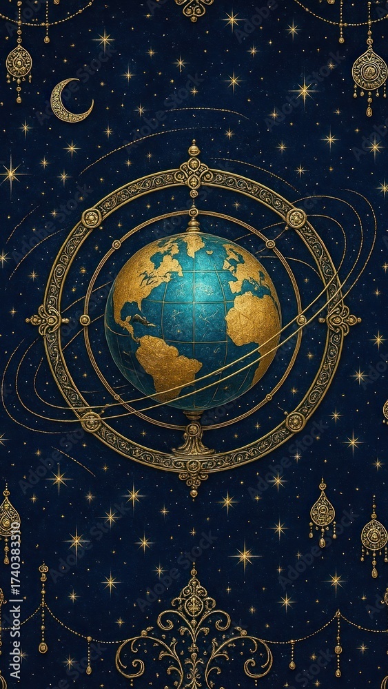 Naklejka premium Ornate celestial globe illustration