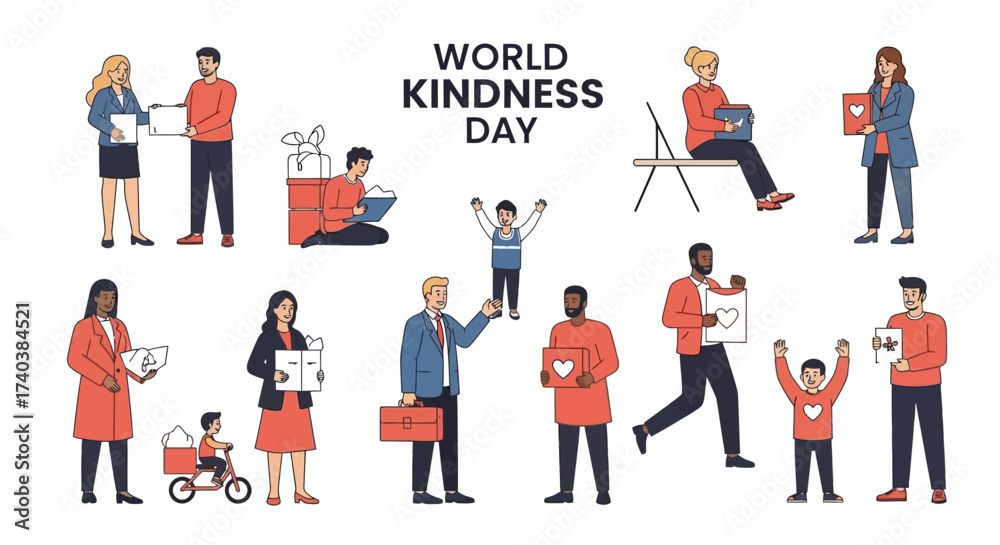Fototapeta premium World Kindness Day flat concept (people helping each other)