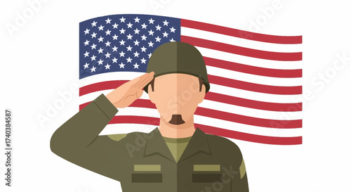 Veterans Day 11 november flat design (soldier salute, US flag)