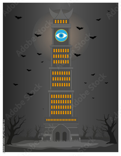 The Tower of the Dark Lord and the full moon surrounded by bats