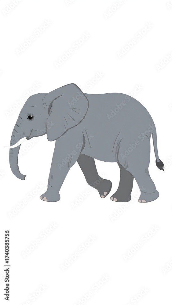 Fototapeta premium A grayscale, walking elephant illustration on a white background