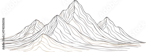Monochromatic Mountain Range A Detailed Line Art Illustration of Peaks.