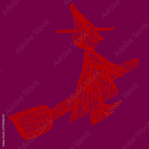 Lonely Red Witch on Purple-Red Background