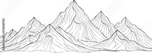 Monochrome Mountain Range A Detailed Line Art Landscape.