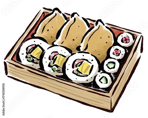 助六弁当　筆タッチ手描きイラスト