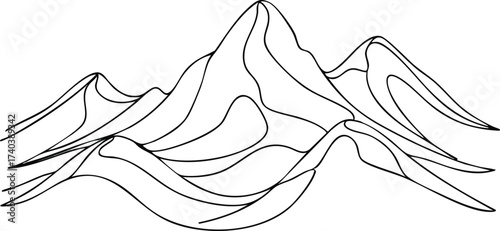 Stylized Mountain Range Illustration with Wavy Lines and Sharp Peaks.