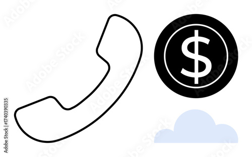 Telephone receiver with dollar sign and cloud. Ideal for finance, communication, customer support, payment, cloud technology, business networking, simple flat metaphor