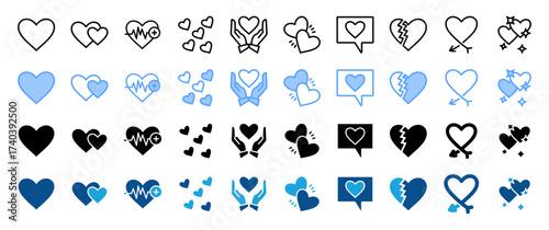 Heart icon sheet multiple concept,style and collection