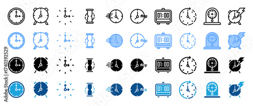 Clock icon sheet multiple concept,style and collection