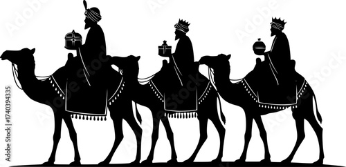 Black Vector Silhouette: Three Wise Men (Magi) on Camels	