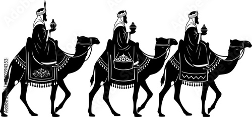 Black Vector Silhouette: Three Wise Men (Magi) on Camels	