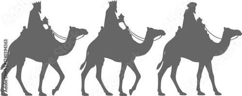 Black Vector Silhouette: Three Wise Men (Magi) on Camels	