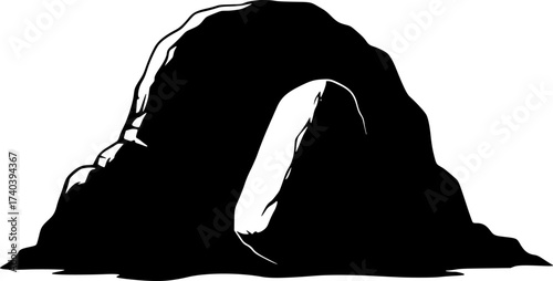 Black Vector Silhouette: Open Tomb with Rolled Stone	