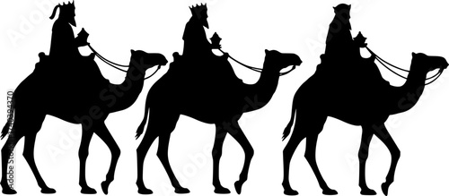 Black Vector Silhouette: Three Wise Men (Magi) on Camels	