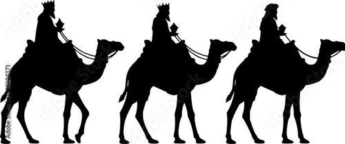 Black Vector Silhouette: Three Wise Men (Magi) on Camels	