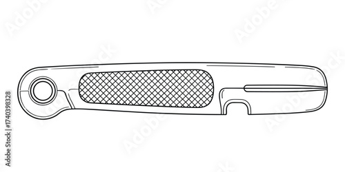 Detailed technical drawing of a combination tool with wrench, bottle opener and grip.