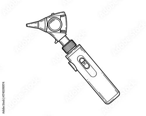 Drawn Otoscope illustration presenting a close view medical device for ear examination.