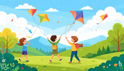 Windy Spring Day with Kite Flyers
