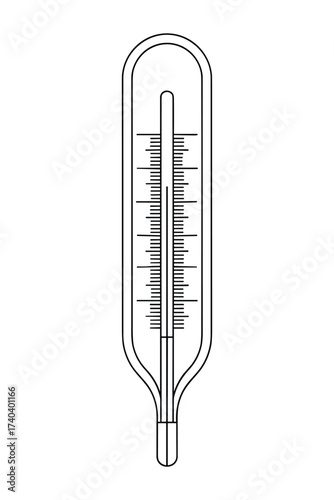 Detailed mercury thermometer vector illustration, medical instrument for temperature measurement, healthcare isolated on white background.