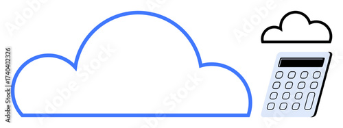 Large blue cloud paired with a calculator emphasizes data storage, computation, analytics, and digital efficiency. Ideal for cloud services, technology, finance, data management, business strategy
