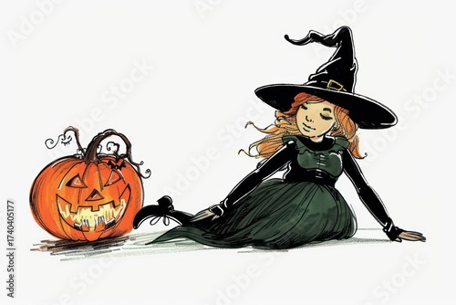 Whimsical witch Halloween illustration