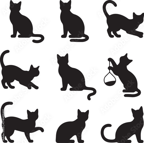vector isolated silhouette cat set