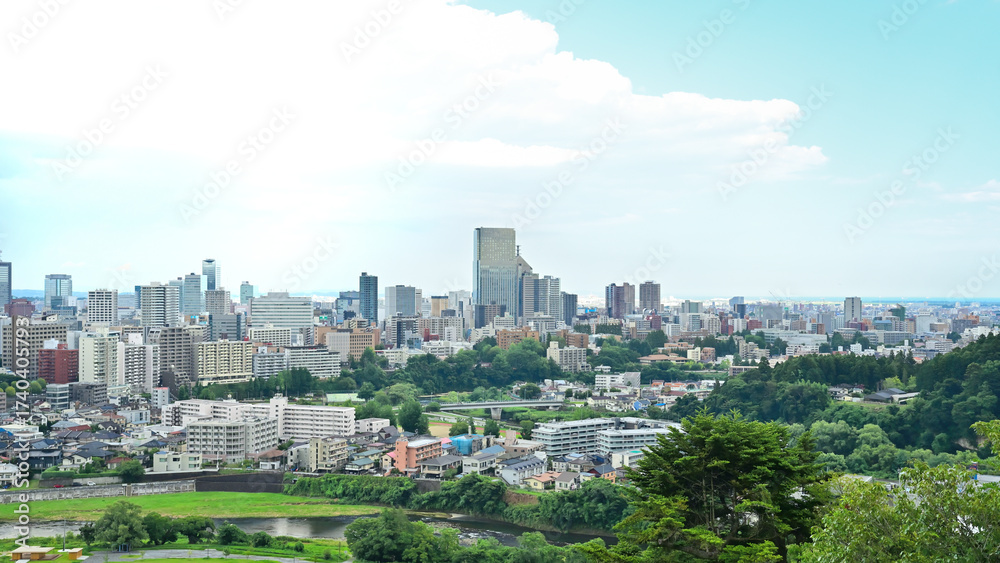 Naklejka premium 仙台城跡から仙台市街の眺め 宮城県仙台市