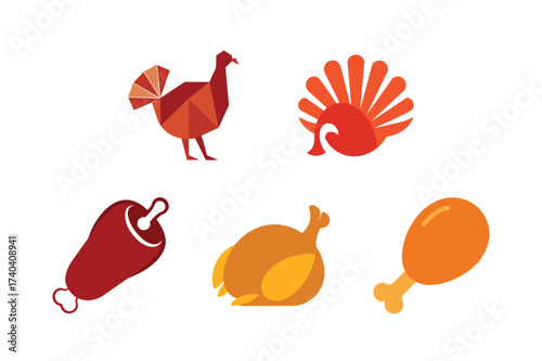 Thanksgiving food icons featuring turkeys and meat