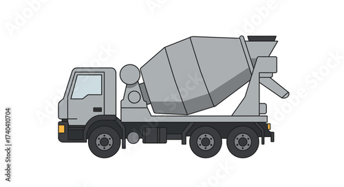 Gray Concrete Mixer Truck Illustration with Black Outline.