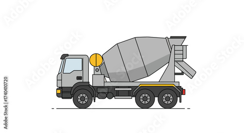 Gray Concrete Mixer Truck Illustration with Black Outline.