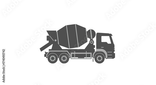 Gray Concrete Mixer Truck Illustration with Rotating Drum.