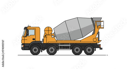Illustrated Yellow Concrete Mixer Truck with Gray Drum.