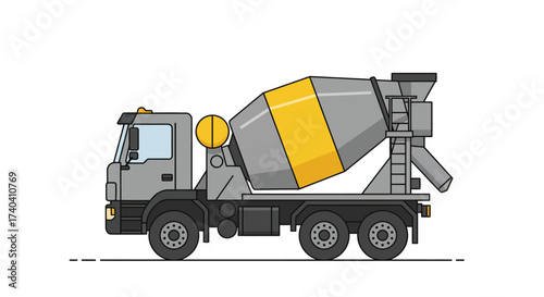 Gray and Yellow Concrete Mixer Truck Illustration.