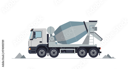 Isolated Concrete Mixer Truck Illustration on White Background.