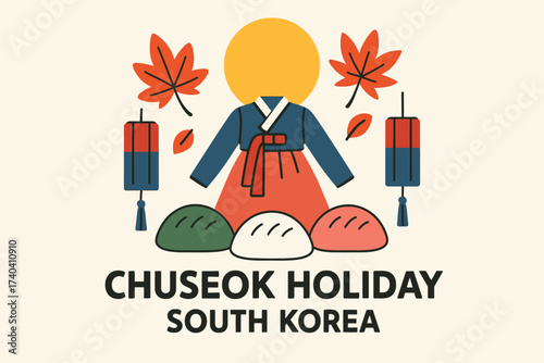 chuseok holiday south korea, korean harvest festival illustration, traditional korean celebration, 