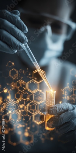 Innovative science laboratory with research scientist performing chemical experiment using advanced technology and modern laboratory equipment for scientific development