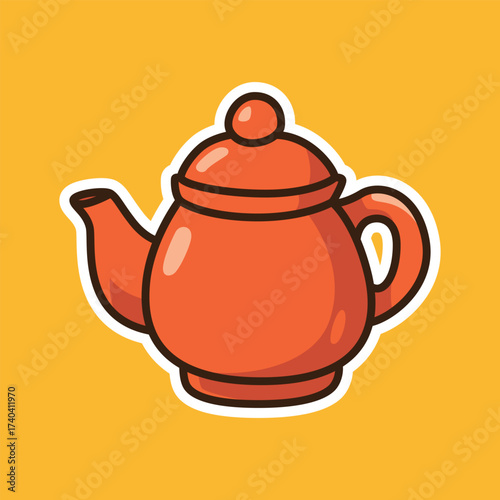 Traditional Red Teapot Cute Cartoon Illustration for Tea Ceremony, Beverage, and Healthy Lifestyle Design
