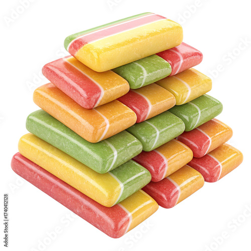 Sweeten your day with a colorful pyramid of assorted chewing gum, a playful treat perfect for kids and adults alike, guaranteed fun and fresh breath