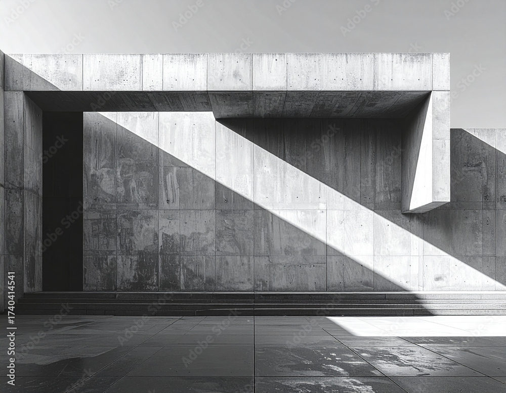 Fototapeta premium Modern minimal architecture with abstract shadows and monochrome light in empty concrete environment