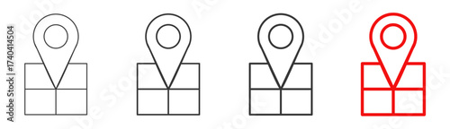 Digital map point marker icon set collection style outline. Contain pin, map, location, marker, point, sign, symbol
