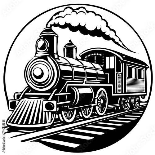 Vintage Locomotive Icon A Classic Black and White Steam Train Design