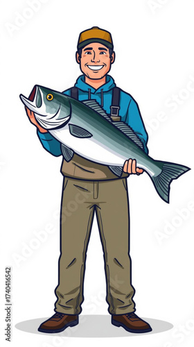 Fishermen and their catch isolated on white background.
